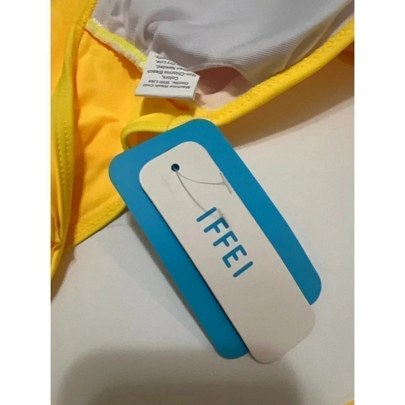 IFFEI Double Ruffled Halter Bikini Top Yellow NWT Size S - Picture 7 of 9